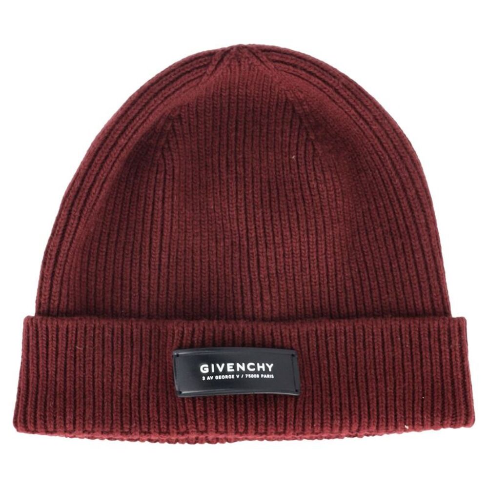 Givenchy Appliquéd Ribbed Beanie in Burgundy Wool